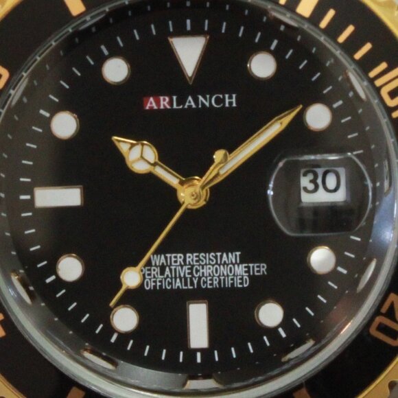 Men's Diver Style Watch Black Bezel Silver Gold Tone 40mm - Picture 13 of 14